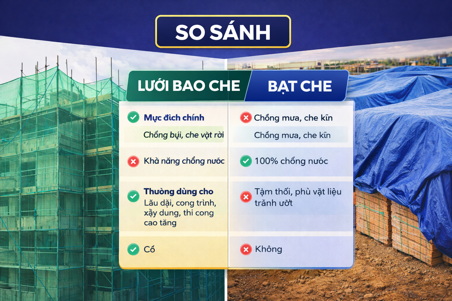 So Sánh Lưới Bao Che Và Bạt Che