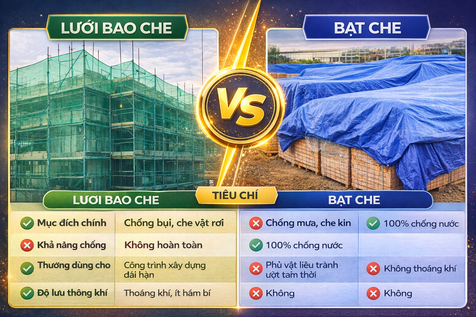 So Sánh Lưới Bao Che Và Bạt Che