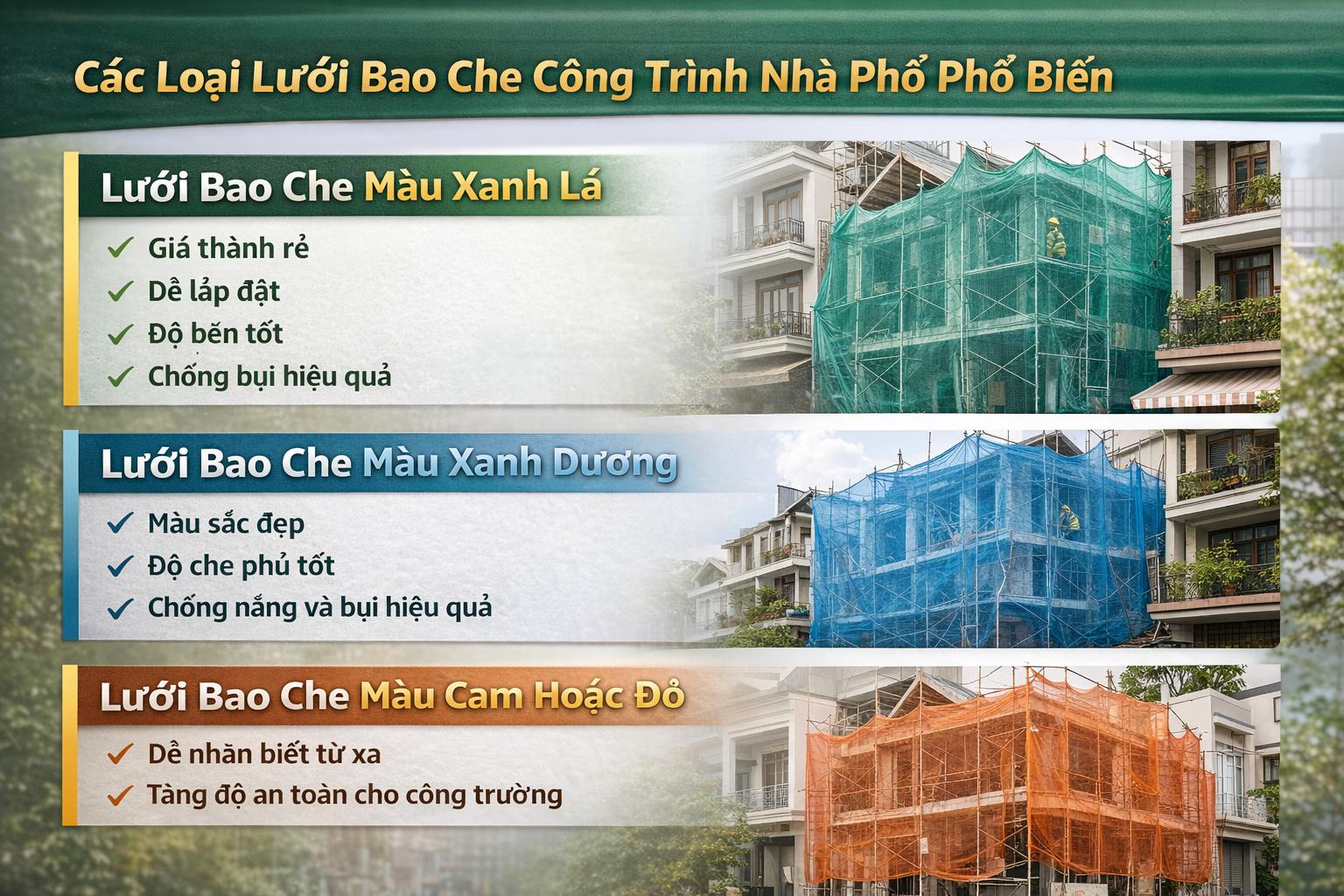Các Loại Lưới Bao Che Phổ Biến