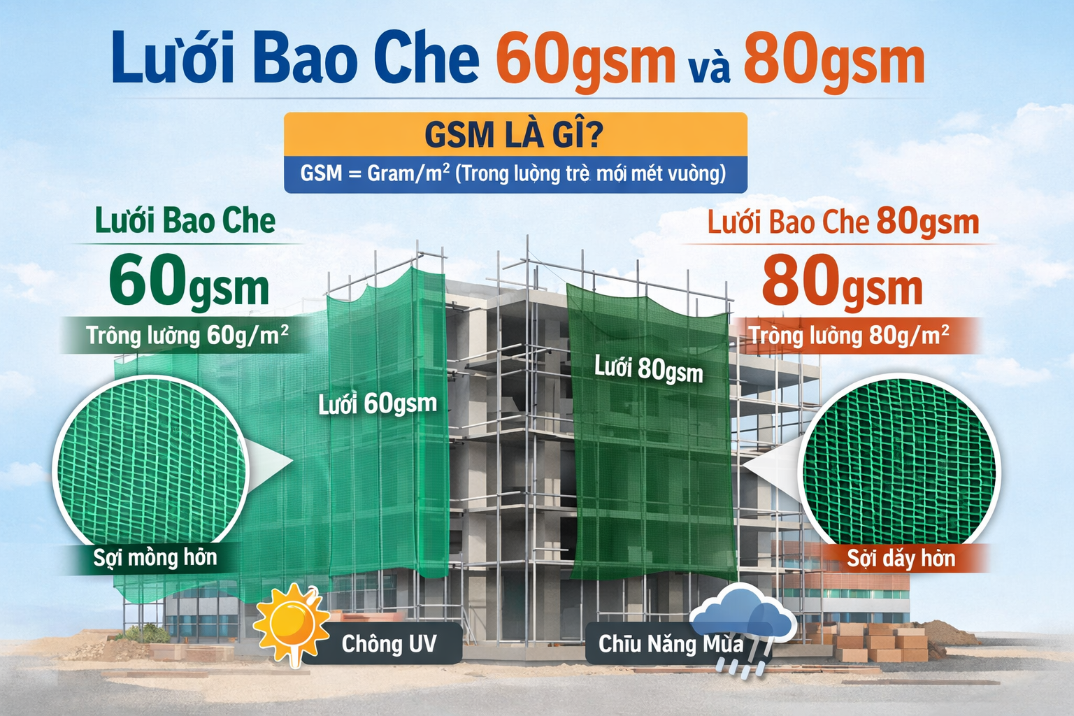 Lưới Bao Che 60gsm Và 80gsm Là Gì?