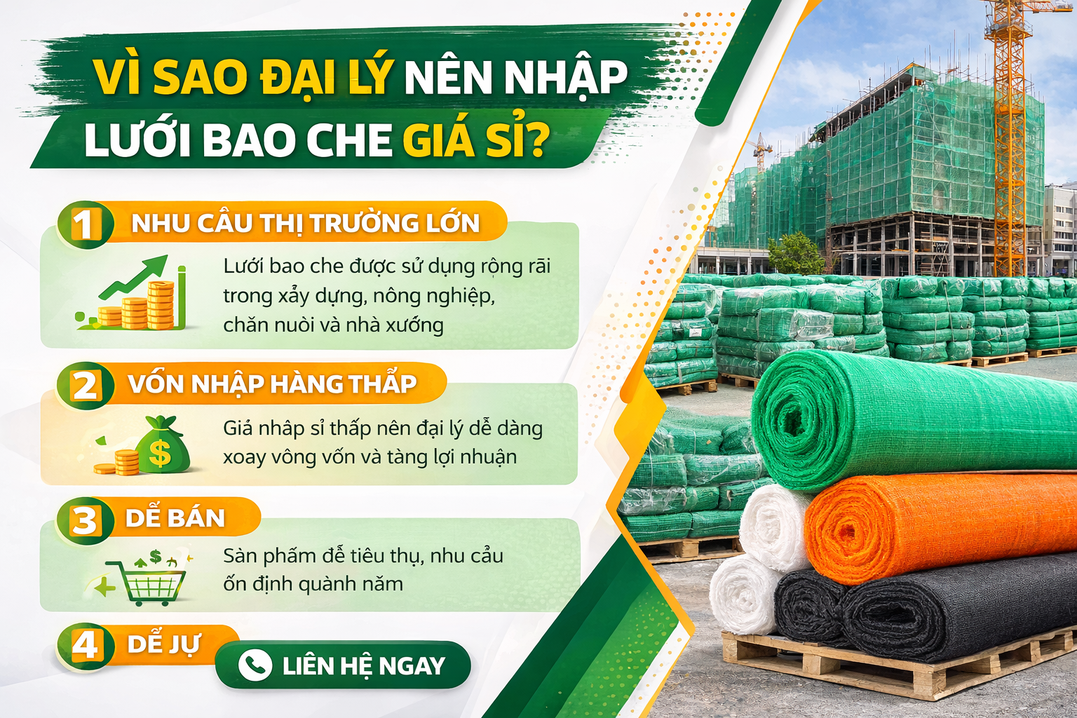 Vì sao đại lý nên nhập lưới bao che giá sỉ?