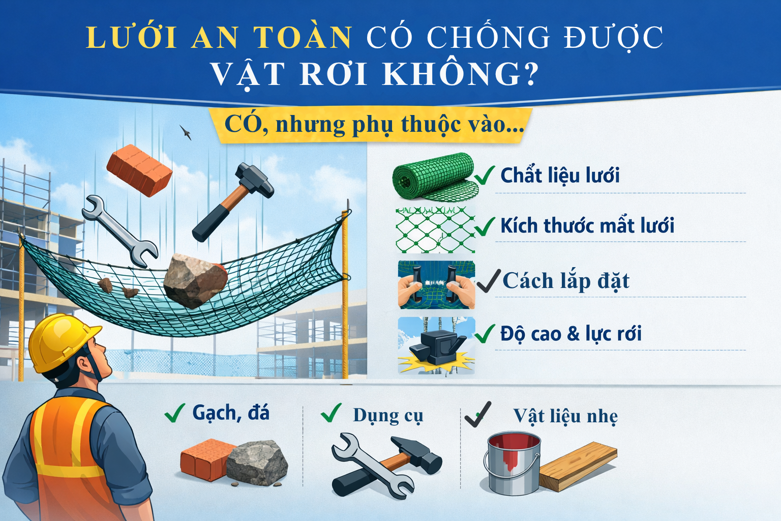 Lưới an toàn có chống được vật rơi không?